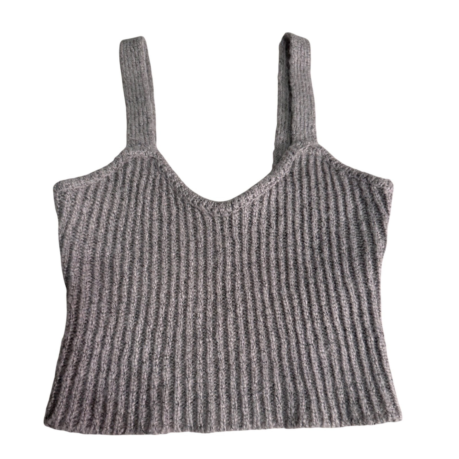 Forever 21 Grey Ribbed Knit V-Neck Cropped Tank Top Size Small